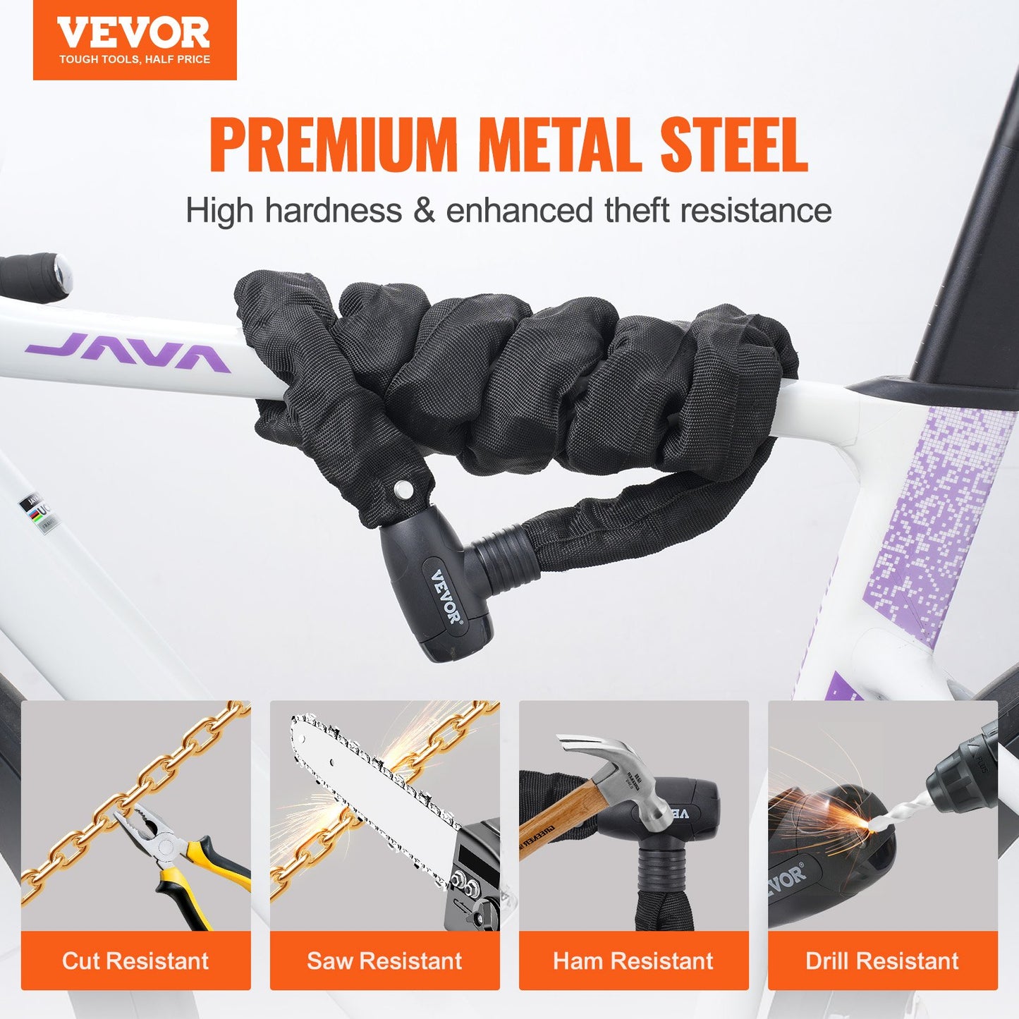 Heavy-Duty Chain Bike Lock - 1.2m